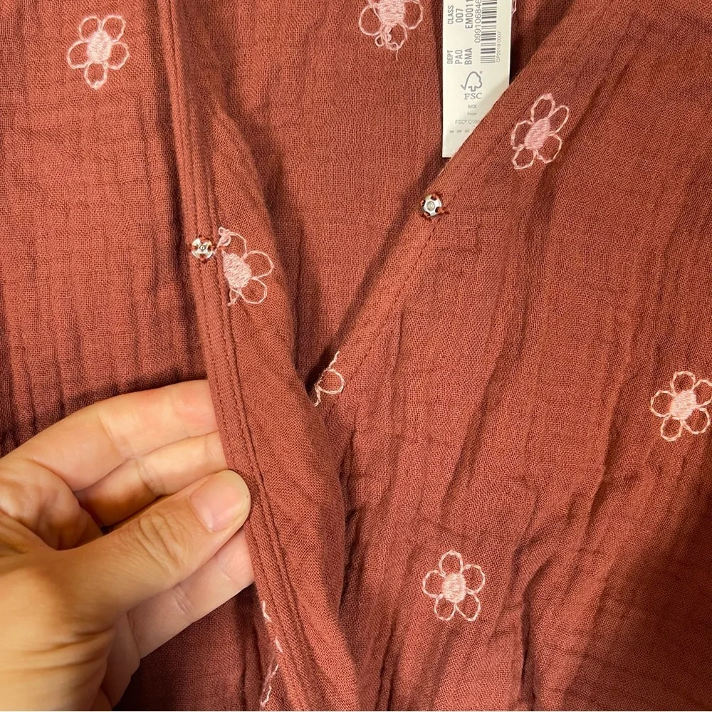 Madewell Womens XXS NWT Burgundy Brown Floral Boho Peasant Wrap Crop Long Sleeve - Picture 5 of 9